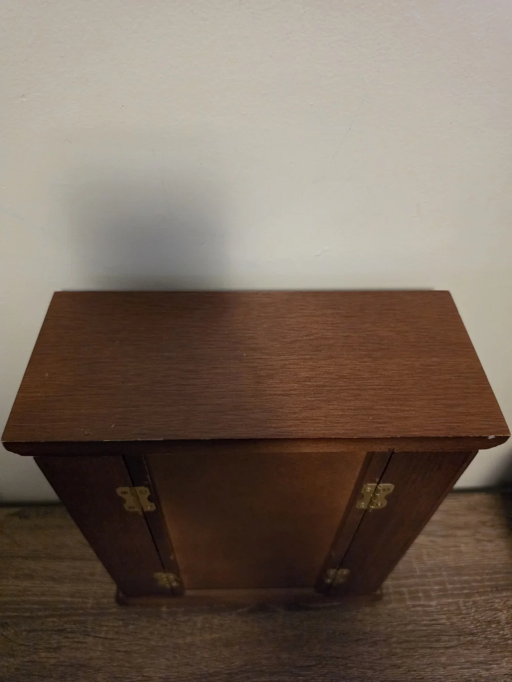 Vintage Wooden Jewelry Box Armoire Flower Glass 12